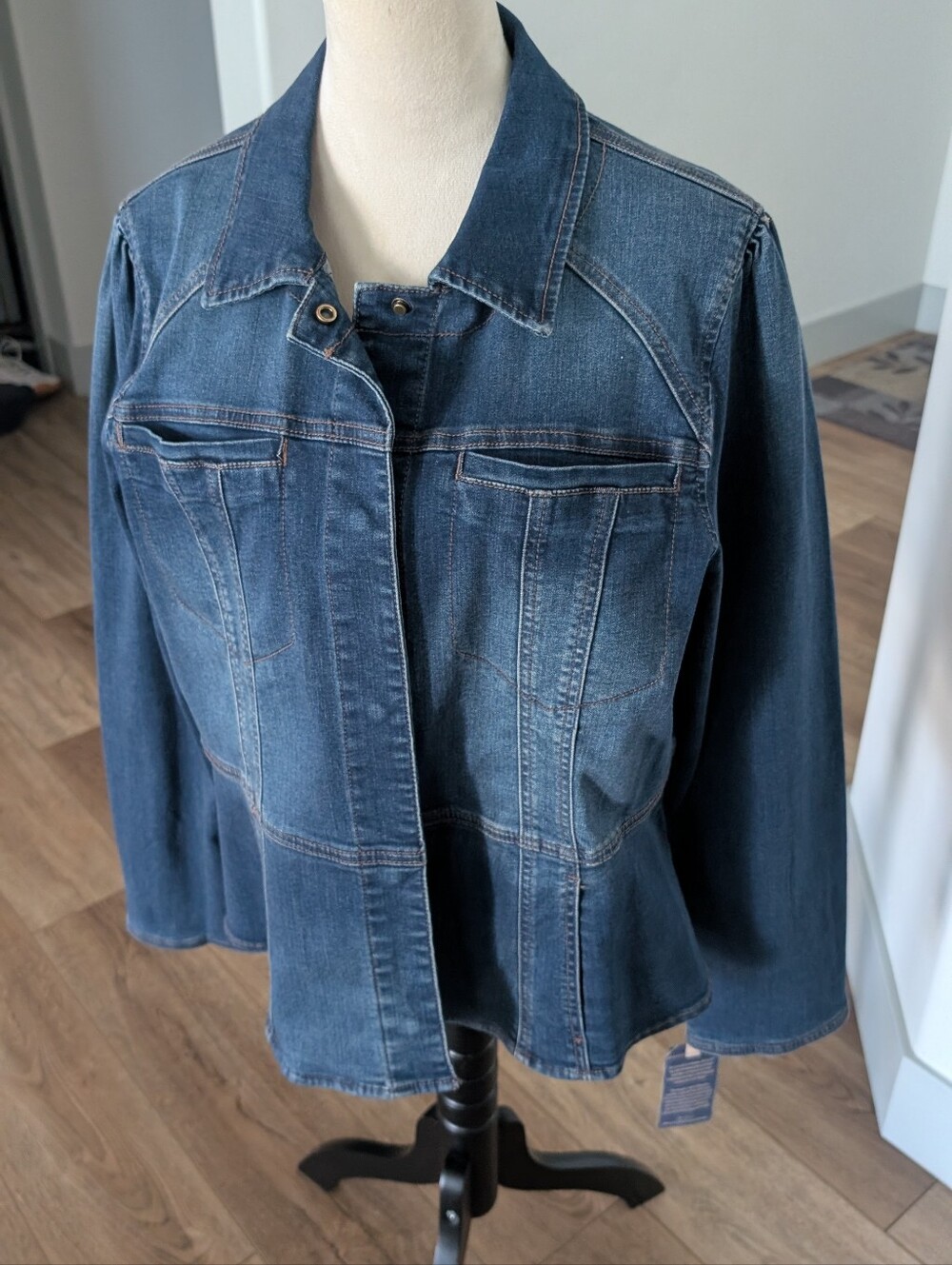 Democracy Dark Blue Denim Jacket with Snap Front